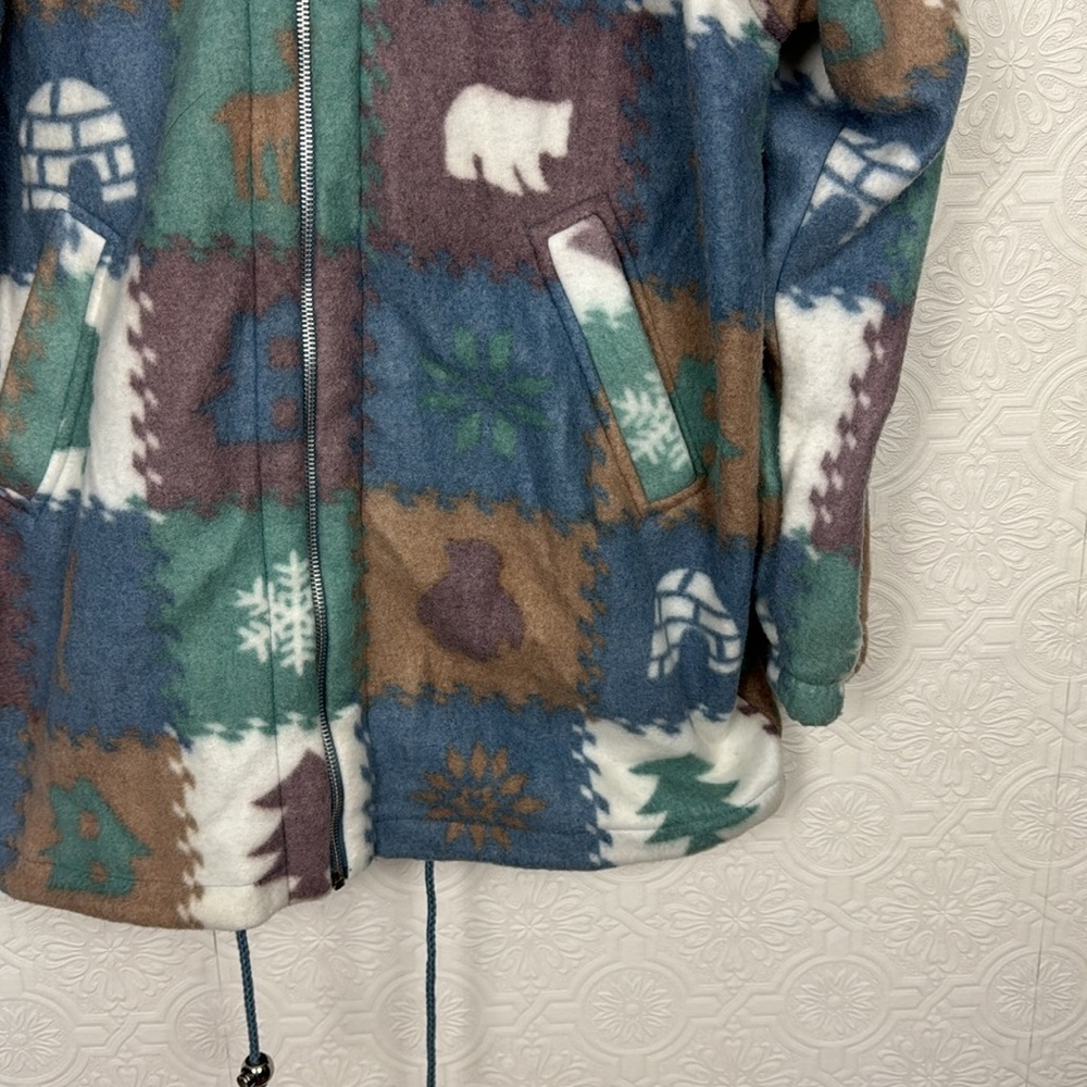 Vintage Camp Shacket Jacket Zip Up Fleece Chore Barn Cabin Bears Forrest Novelty - Picture 6 of 9